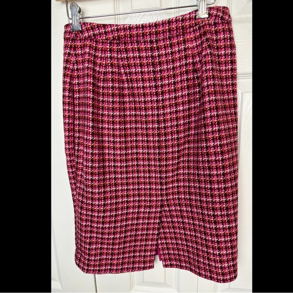 TALBOTS Tweed Pencil Skirt Double Gold Zipper Pink Purple Workwear Plaid Wool - Picture 7 of 10